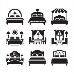 Bed icon silhouette on white background

