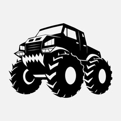 A vibrant vector illustration of a monster truck on a white background, showcasing its large wheels and bold design.