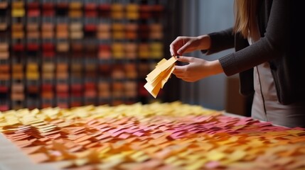 Collaborative team engaging with sticky notes during a creative brainstorming session