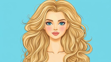 Fototapeta premium A vibrant cartoon showcases a stunning girls face with captivating features against a smooth, clean background.