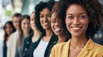 Obraz premium Group of diverse women smiling and posing together outdoors during a sunny day at a business or community event