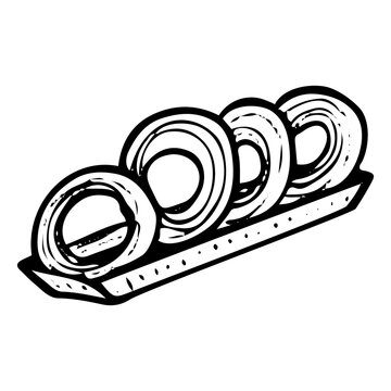 black and white onion rings on tray clip art preview