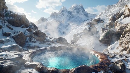 Obraz premium Mountain Hot Spring Surrounded by Snow