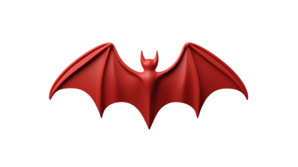 A vibrant red bat with wings spread wide is depicted in a simple design for Halloween