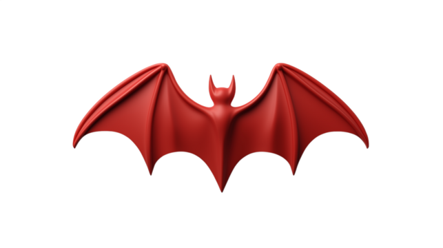 A vibrant red bat with wings spread wide is depicted in a simple design for Halloween
