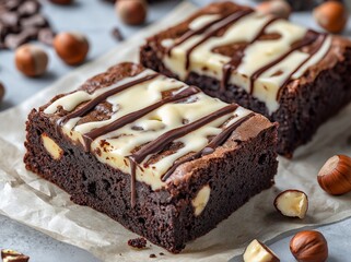 A brownies with creamy white chocolate and nuts