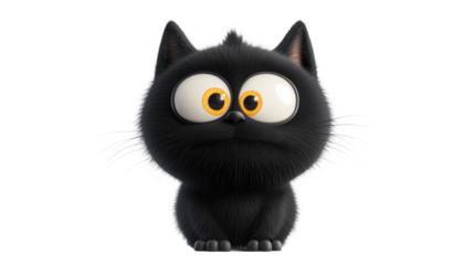 This adorable black cat displays a curious expression with big, expressive eyes