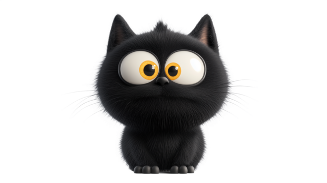 This adorable black cat displays a curious expression with big, expressive eyes