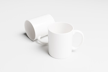 White mugs isolated on white background view from different sides, 3D rendering for Showcase Product