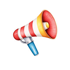 A colorful megaphone with red and white stripes, perfect for announcements, events, and promotions, symbolizing communication.