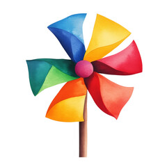 A colorful pinwheel spinning in the wind, symbolizing joy and childhood innocence, perfect for playful and vibrant themes.