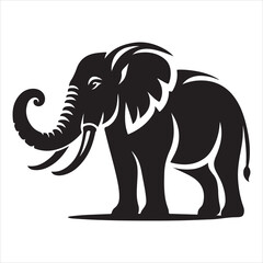 A white background has an elephant standing in front of it