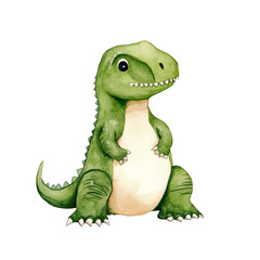 Fototapeta premium A cute green dinosaur illustration, perfect for children's books and playful designs.