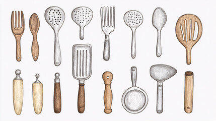 Hand Drawn Kitchen Utensils Set