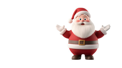 A jolly Santa Claus stands with open arms, embodying the spirit of Christmas joy