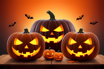 Halloween event background with charming upscale pumpkins. Premium illustration for banners, posters, greetings and Halloween celebrations.