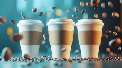 Celebrating International Coffee Day with vibrant coffee cups and roasted beans in the background