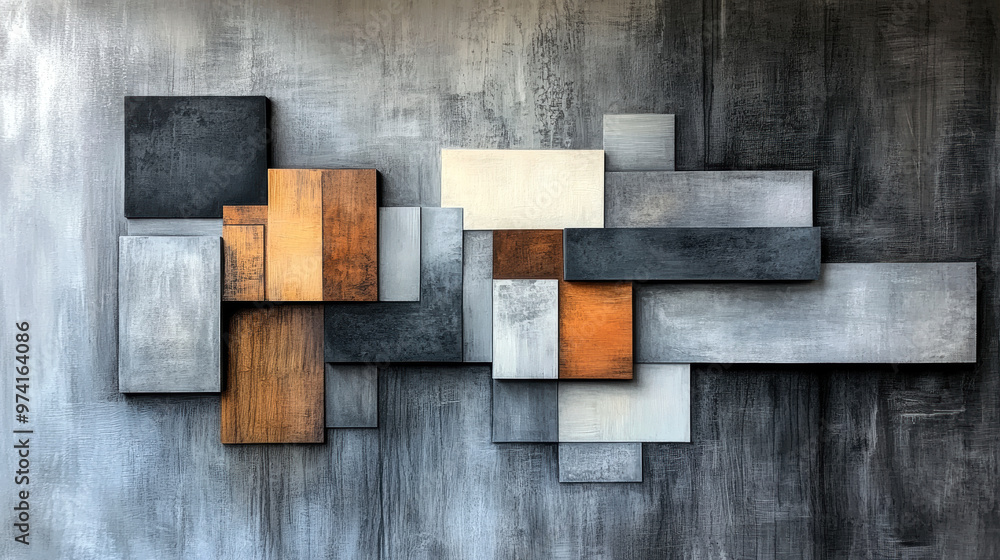 Poster a large abstract painting with many different shapes and colors. the painting is made up of many dif