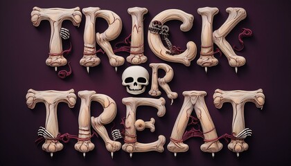 Naklejka premium Skeleton Bones Lettering - Trick or treat formed from skeletal bones and skulls, with a creepy and humorous look. the word sale on a blackboard