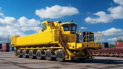 Crane hoisting container at railroad yard for efficient cargo handling and logistics operations