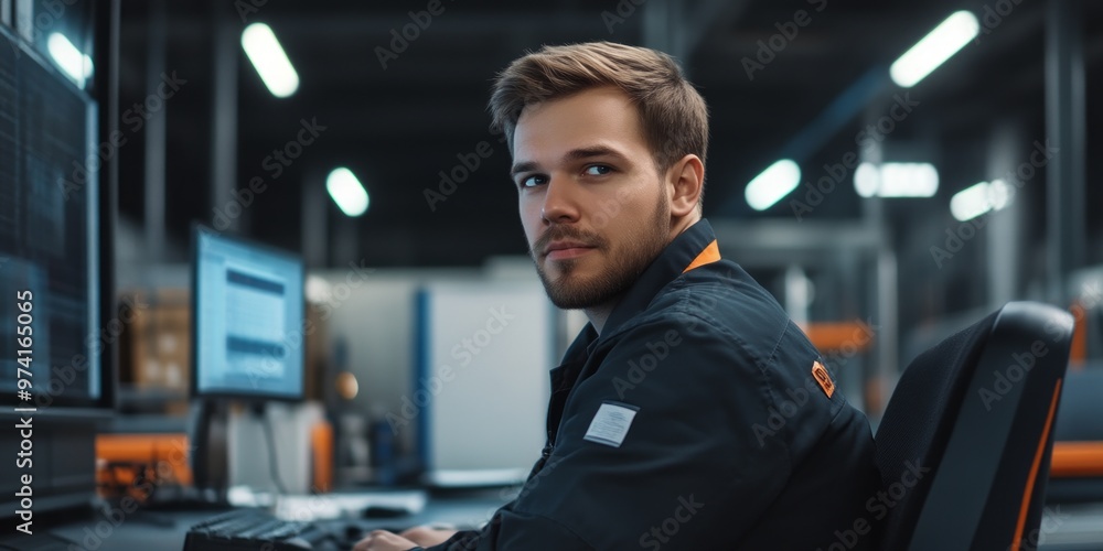 Poster a focused young professional works at a computer in a modern tech environment. the image showcases i
