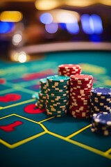 Fototapeta premium Poker chips on a casino table. Gambling chips. Gambling concept
