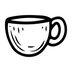 Ceramic mug hand drawn doodle. Cup for drinks. Hot coffee, tea. Drink water. Tableware for serving food. Kitchen utensils. Dining table setting. Vector sketch line art illustration.