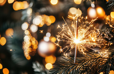 Burning sparkler with bokeh light background