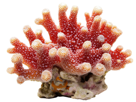 Red coral branch on a transparent background with copy space for text