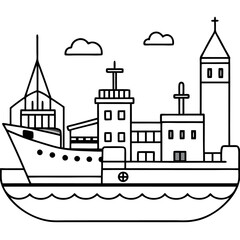 seaport outline coloring book page line art drawing