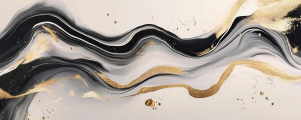 Abstract Fluid Art with Black, White and Gold Swirls, Abstract Art, Fluid Art, Acrylic Painting