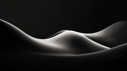 Abstract Monochrome Landscape - 3D Rendered Waves in Dark Background, abstract , digital art , monochrome , landscape