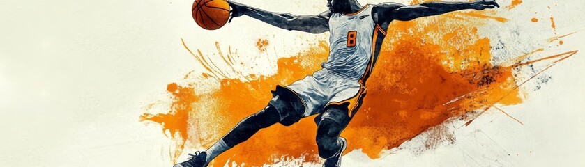 Basketball Player in Orange Splash, basketball, sports, art, abstract