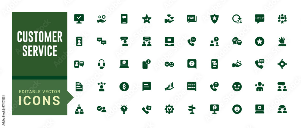Poster customer service and support icon collection. service icon, filled icon set, glyph icon set for web 