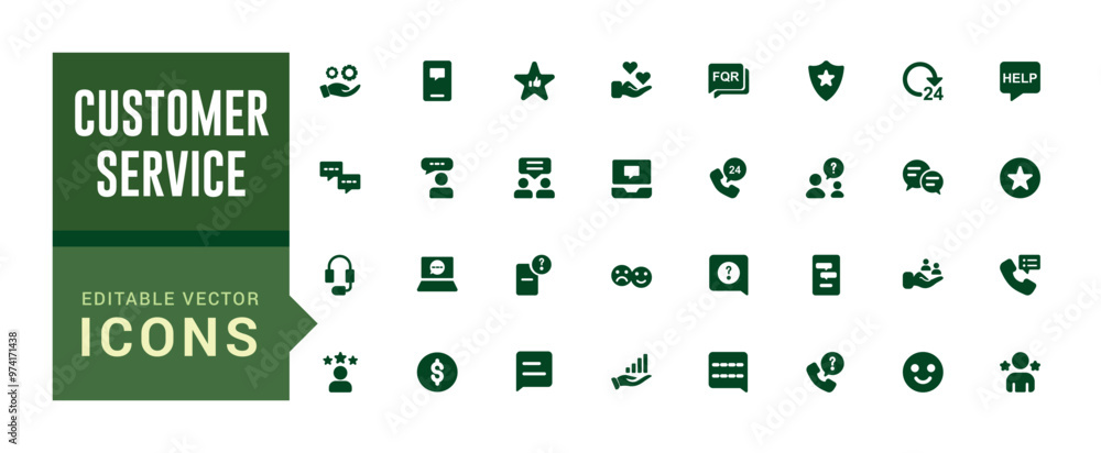 Poster customer service and support icon collection. service icon, filled icon set, glyph icon set for web 