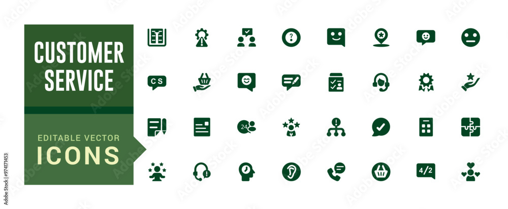 Poster customer service and support icon collection. service icon, filled icon set, glyph icon set for web 