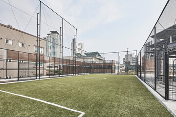 soccer field with a football field