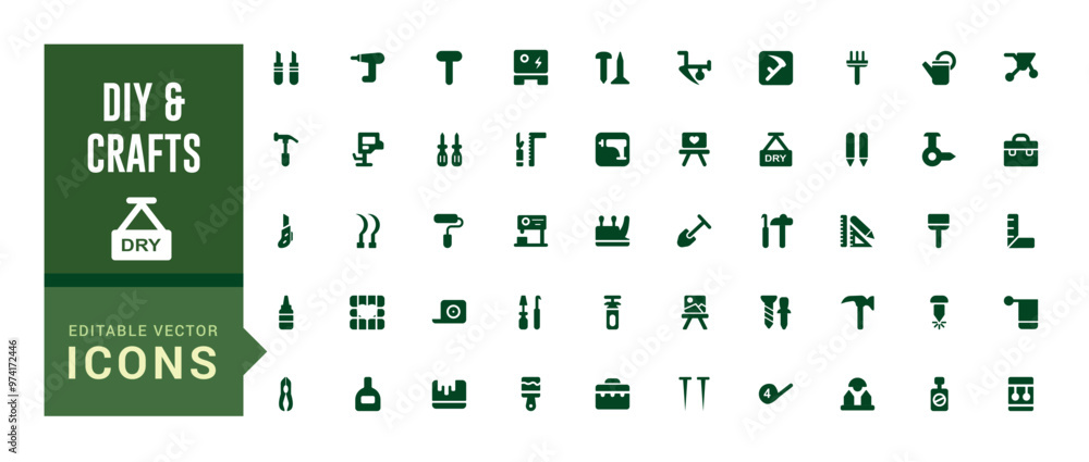 Poster set of filled and diy crafts icons set. icon with diy crafting icons. glyph icon collection for web 