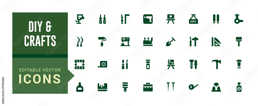 Aufkleber set of filled and diy crafts icons set. icon with diy crafting icons. glyph icon collection for web 