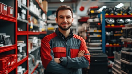 Smiling Mechanic in Auto Parts Store