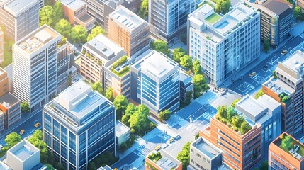 A bustling residential district where blockchain secures personal data and IoT technology optimizes home automation