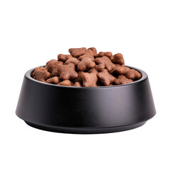 A close-up of a stylish pet food bowl filled with nutritious brown kibble, perfect for a dog or cat.
