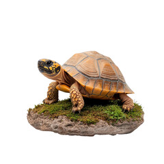 Obraz premium A detailed view of a tortoise on a natural mossy surface, showcasing its unique shell patterns and vibrant colors.