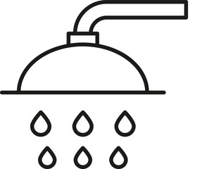 Shower Outline Pictogram Drawn with Black Thin Line