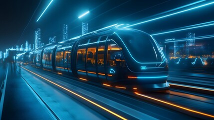 Naklejka premium A futuristic transport system where blockchain ensures secure travel, and IoT devices power high-speed autonomous transportation