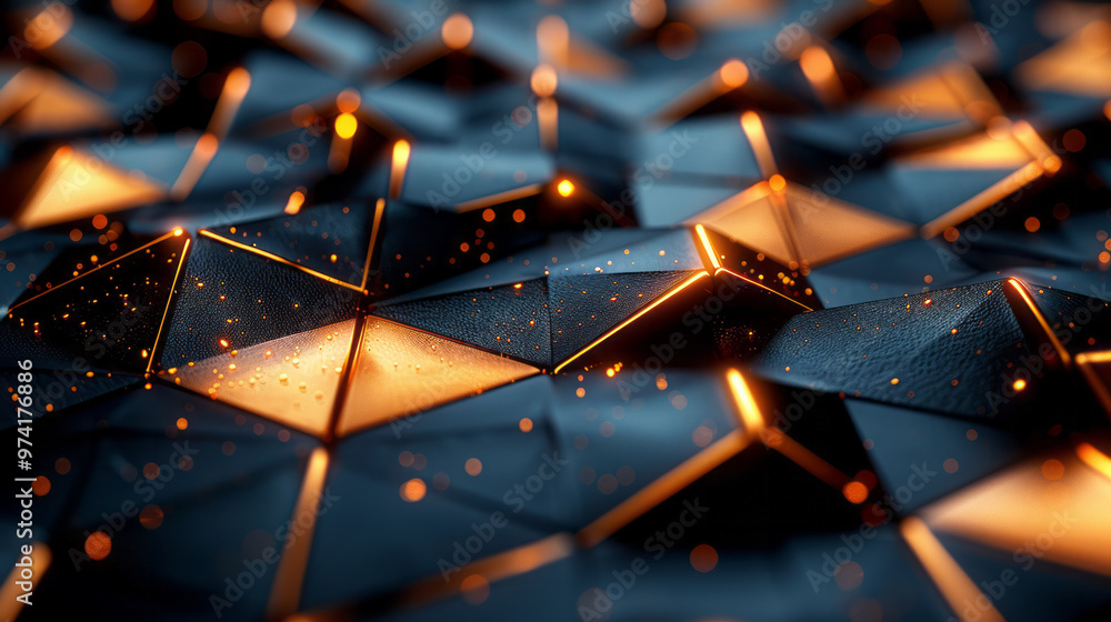 Aufkleber an abstract design featuring interlocking gold and black triangles with a reflective metallic finish