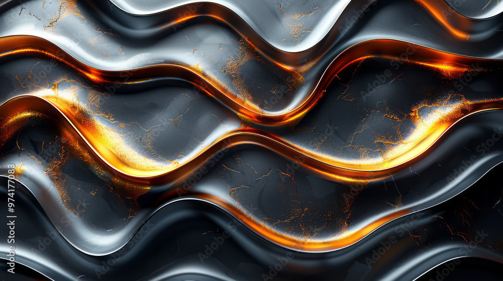 Aufkleber A bold abstract composition of intersecting black and gold zigzag lines with a three-dimensional effect,