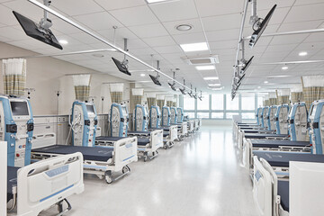 The interior space of a hospital where various equipment and beds are installed.