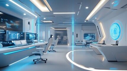 Obraz premium A futuristic work environment where blockchain secures workflows and IoT devices optimize productivity through automation
