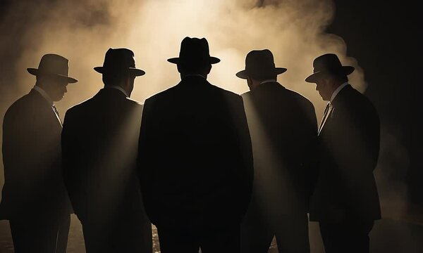 Silhouettes of Five Men in Hats
